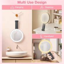 10X Dual Magnification LED Makeup Mirror, Portable, Rechargeable with 3 Color Lighting