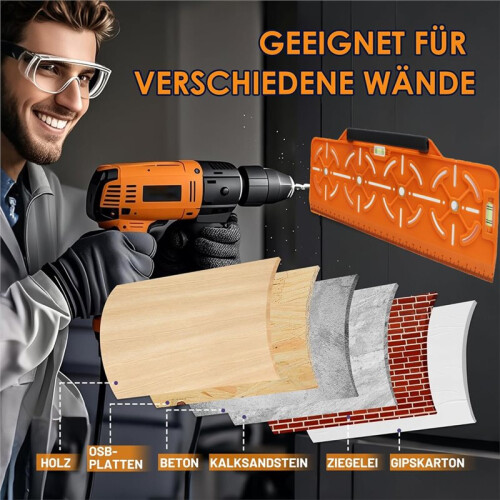 Drilling Template with Spirit Level and 30 cm Ruler- for Sockets/Flush-Mounted Boxes with Hanld- Electrical Installation 2
