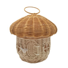 Cestino Portaoggetti In Rattan A Forma di Fungo con Coperchio - Casa del Topo In Una Scatola - Piccola Casa Delle Bambole - Organizer Decorativo