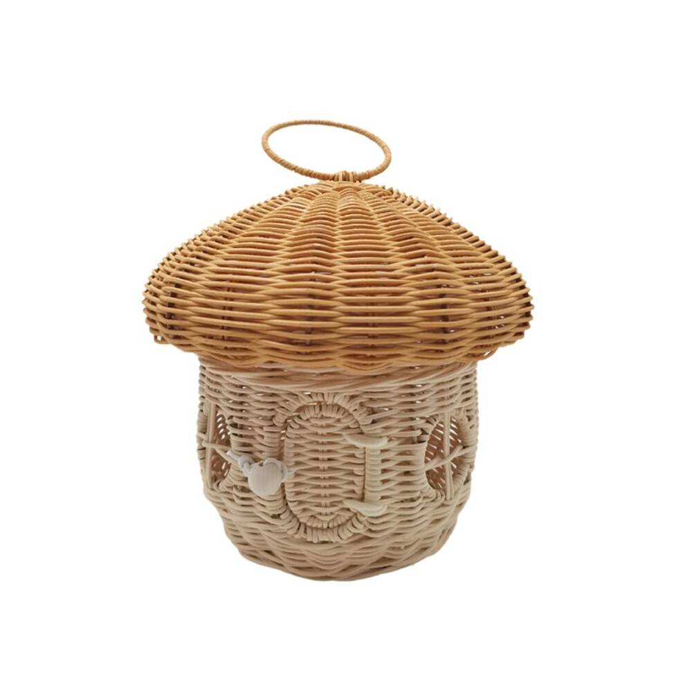 Tlily Mushroom Rattan Storage Basket With Lid - Mouse In A Box House- Small Doll House- Decorative Hand Woven Shelf Organizer