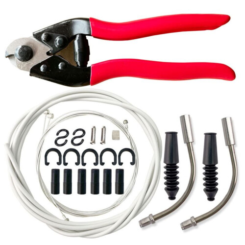 White Universal Bike Shift Cable Housing Kit Includes Cable Cutters, Bike Shift Cable, Brake Cable