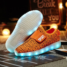 (Orange,36=Foot Length23.2cm)Unisex 7 Led Light Lace Up Luminous Shoes Sneaker Sportswear Usb Rechargeable