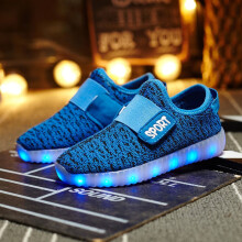 (Blue,32=Foot Length20.5cm)Unisex 7 Led Light Lace Up Luminous Shoes Sneaker Sportswear Usb Rechargeable