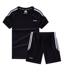 (BlackWhite, XL) Men Sports Wear Tracksuit Sport Set Fitness Tshirt Running Shorts Outfit Gym