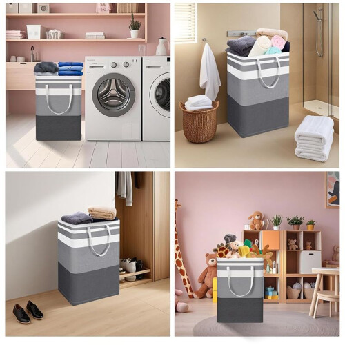2PCS Large Laundry Basket, Waterproof, Freestanding Laundry Hamper 75L, Foldable Tall Clothes Hamper with Handles 1