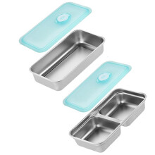 Portable Lunch Box Reusable Snack Box with Lid Stainless Steel Double Compartment Snack Box Food Storage Box with Lid