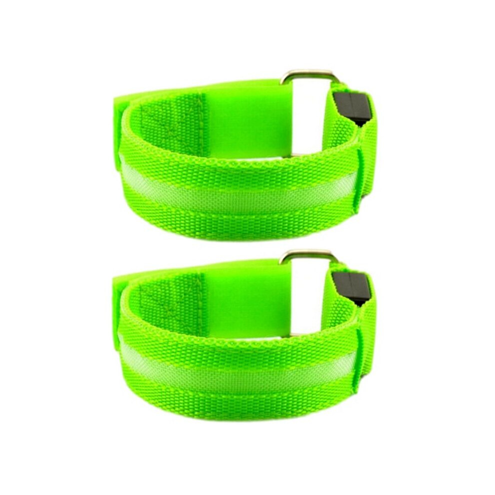 2Pcs Night Running Arm Led Outdoor Sports Usb Rechargeable Wristband Safety Leg Warning Wristband Green 4711520273107