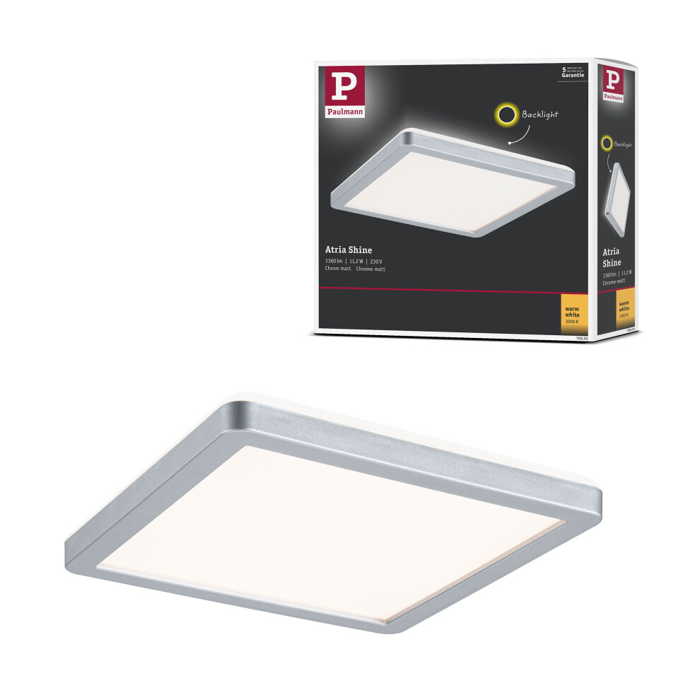 Paulmann 70993 Led Panel Atria Shine 190X190mm Angular Incl. 1X11.2 W Warm White Chrome Matt Light Panel Plastic Ceiling Panel 3000 K