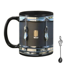 Taza de Cerámica Vintage Negra de 11 Oz para Té, Café, Jugo, Agua, para el Hogar y la Oficina, Regalo de Tambores para Hombres