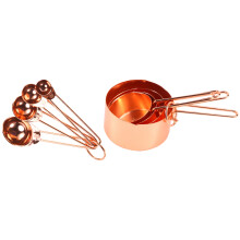Or rose en acier inoxydable Tasses a mesurer et cuilleres ensemble de 8 mesures gravees,Bec verseur et miroir poli pour Cuisson et Cuisine