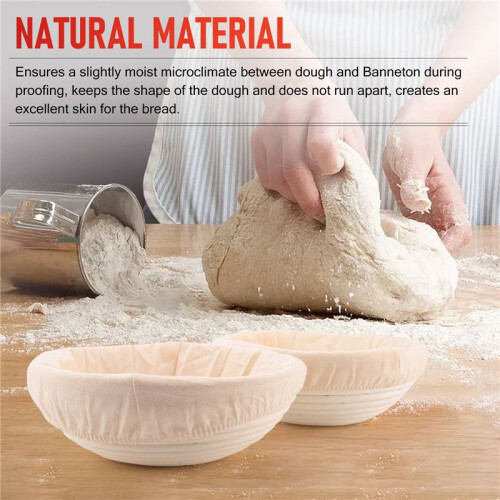Round Set,2 Yeast Baskets for Bread and Bread Dough, Banneton Proofing Basket with Linen Inserts,Dough Scraper Set Round 1
