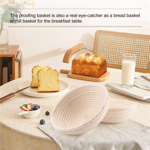 Round Set,2 Yeast Baskets for Bread and Bread Dough, Banneton Proofing Basket with Linen Inserts,Dough Scraper Set Round 2