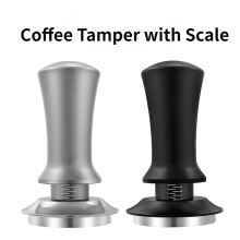 Coffee Tamper Adjustable Depth with Scale 30Lb Espresso Springs Calibrated Tamping Stainless Steel Flat Base Black 58Mm