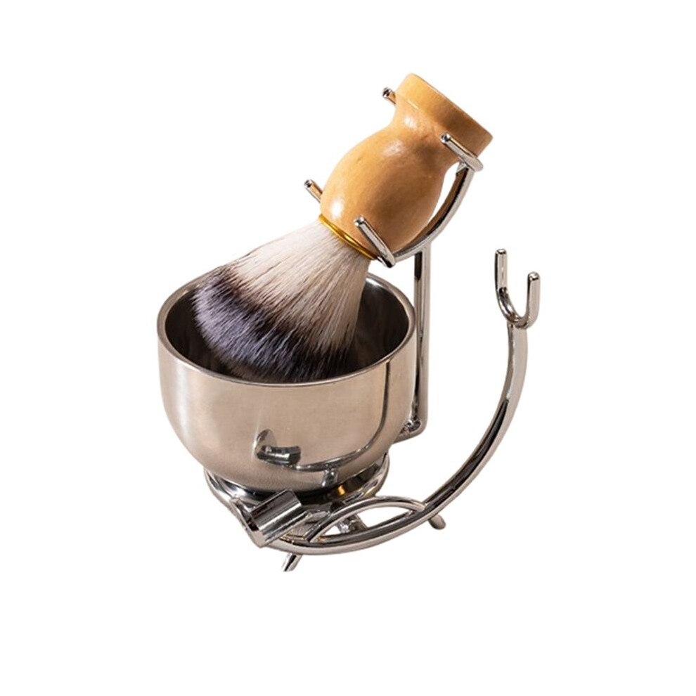 Shaving Brush Holder with Perfect Double Layer Stainless Steel Shaving Soap Bowl and Shaving Brush Natural Wood Handle