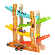 Wooden Racing Slide Cars Track Parking Lot Toys Gliding Ladder Vehicles DIY Education Xmas Birthday Gifts for Kids Boys