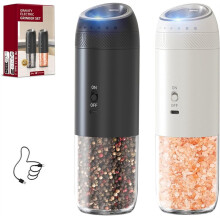 Set Macina Sale e Pepe Elettrico - Set Regalo Macinapepe Automatico Ricaricabile con 6 Livelli di Macinatura Regolabili