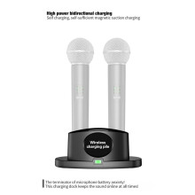 Universal Dual Magnetic Wireless Microphone Charging Station Mic Charger Desktop Stand Saving Plug&