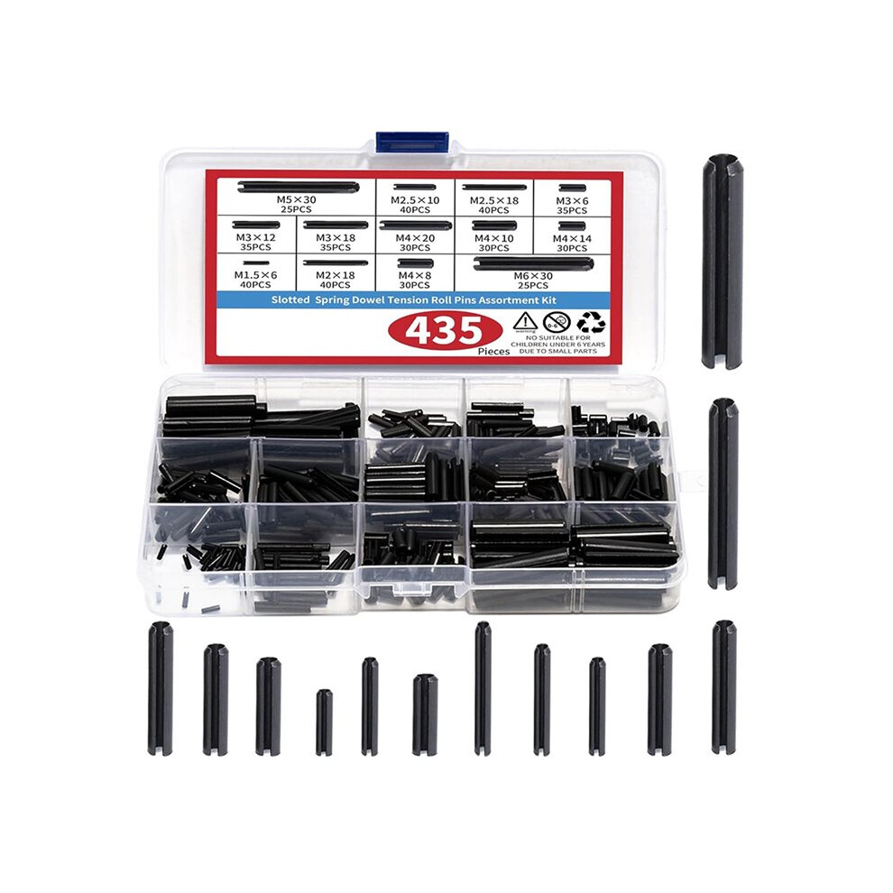 435-Piece Roll Pin Assortment Kit - Slotted Tension Pins, Split Dowels & Expansion Spring Pins 6032483730215