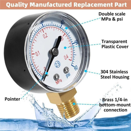 ECX270861 Filter Pressure Gauge 0-60 PSI for Select  Sand and D.E. Filter 2