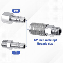 Ensemble de Raccords pour Tuyau D'Air 1/2", Coupleur D'Air Industriel, Coupleur Industriel I/M avec Filetage MNPT 1/2", Bouchons avec Filetage NPT