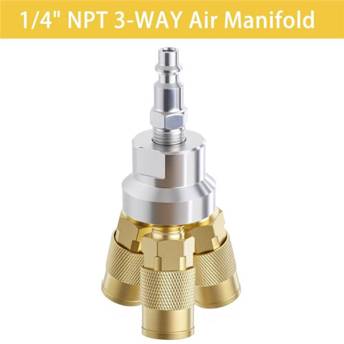 Conector de Mangueira de Ar de Latão com 3 Vias e Rosca NPT de 1/4" para Compressor. 2