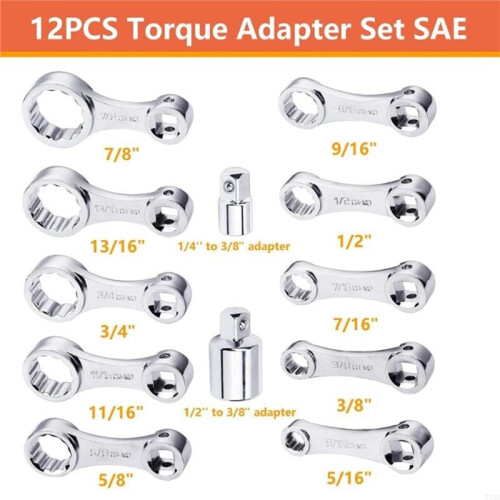 12-Piece SAE 12-Point Box End Torque Adapter Extension Set for 3/8" Torque Wrench 2