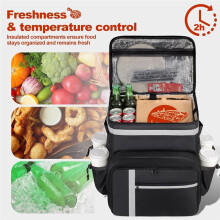 Rucksack für Essenslieferungen, Isolierte Liefertasche für Fahrräder, Pizzatasche für Warme/Kalte Speisen mit 4 Fächern