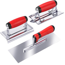 Ensemble de 3 Outils en Acier Inoxydable pour Béton Comprenant une Truelle de Finition Manuelle, un Outil à Bordurer et un Kit de Ciment pour Stuc