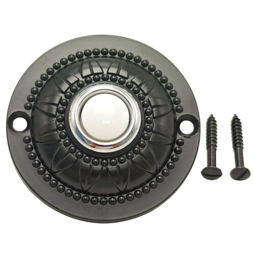 Round Doorbell Push Button, Metal Black Wired Lighted  LED Doorbell Button Replacement Solid Iron Door Bell Warm White