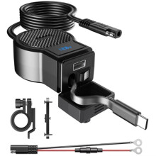 PD QC4.0 Motorfiets USB Supersnelle Telefoonlader Waterdicht met Intrekbare Type-C Kabel Mobiele Telefoon Voltmeter