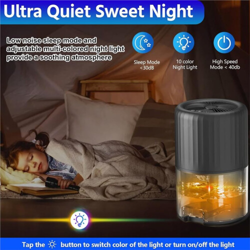 Dehumidifiers for Home, for Bedroom with Auto Defrost Function,2200ML Capacity Quiet Small Dehumidifier Eu Plug Black 1