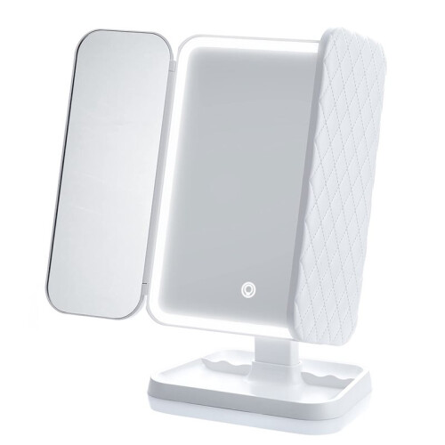 LED Trifold Makeup Mirror with  Touch Control, Adjustable Brightness, Portable Vanity Mirror for Dorm Room 1