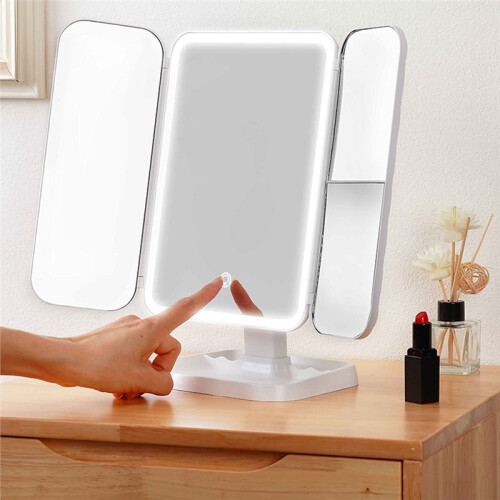 LED Trifold Makeup Mirror with  Touch Control, Adjustable Brightness, Portable Vanity Mirror for Dorm Room 2