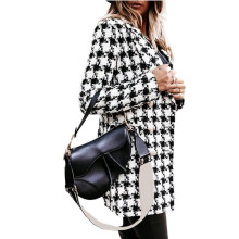 Damen Casual Fashion Langarm Revers Wolljacke Bedruckt Zweireihig Vorne Kariert Anzugjacke Hahnentritt M