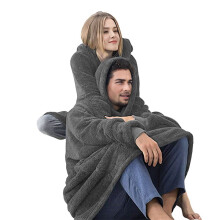 Übergroßes Kapuzenpullover-Sweatshirt, Tragbarer Sherpa-Lounge-Pullover für Erwachsene, Frauen und Männer Dunkelgrau Einheitsgröße