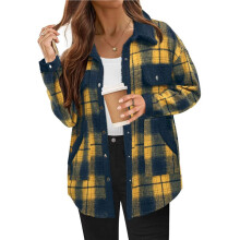 Chaqueta de Franela A Cuadros con Botones, Estilo Casual, Manga Larga, con Bolsillos, Ideal para Otoño. Amarillo Oscuro L