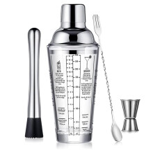 Glass Cocktail Shaker Stainless Steel Leak-Proof Lid Boston Shaker with Jigger 400ml Mixed Drink Shaker Bar Tools