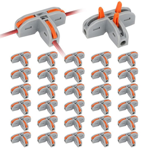 30PCS T Shape Lever Nut Wire Connector, Quick Splitter 3 Way Electrical Connectors 1