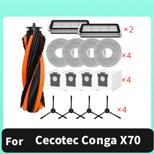 17 Pcs for Cecotec Conga X70 Sweeping Machine Accessories Main Side Brush Mop Filter Dust Bags 2