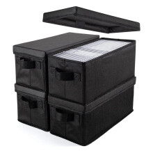 CD Storage Boxes - Pack of 4 CD Case Storage - 14.1" X 6.2" X 5.5", Container Holds 30-165 Discs in CD Sleeves