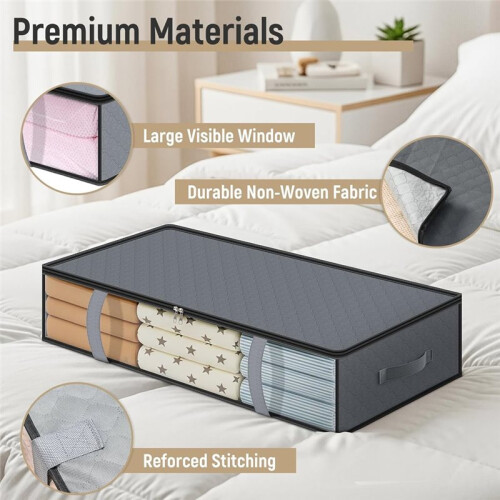 4pcs Under Bed Storage Containers - Organizers for Clothes, Blankets & Shoes with Handles