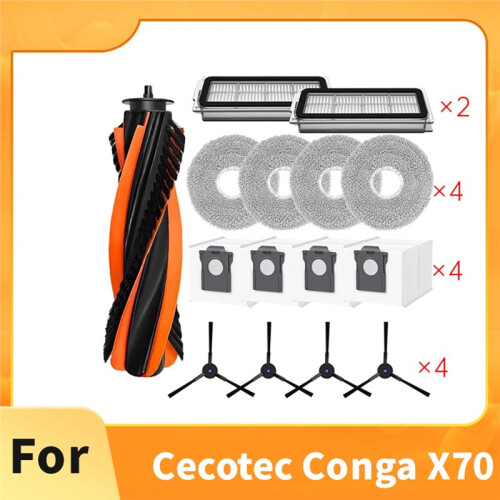 17 Pcs for Cecotec Conga X70 Sweeping Machine Accessories Main Side Brush Mop Filter Dust Bags 1