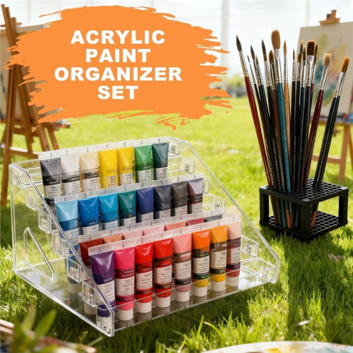 7-Layer Clear Paint Organizer with Paint Brush Holder Storage Rack 1
