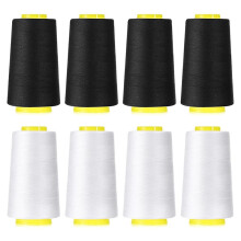 8Pcs Polyester Sewing Thread 40S/2, 3000 Yard Spools for Serger and Sewing Machines, Black & White