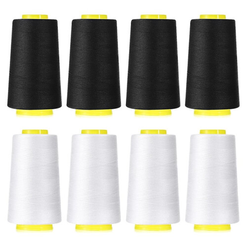 8Pcs Polyester Sewing Thread 40S/2, 3000 Yard Spools for Serger and Sewing Machines, Black & White