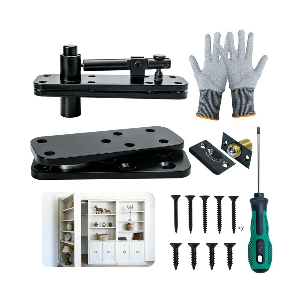 Bookcase Door Heavy Duty Hardware,360 Rotation Concealed Hardware, Thickened Alloy Steel Pivot Hinge Kit For Bookshelf 6031271025298