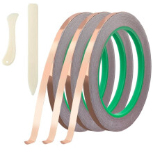 3 Rouleaux de Ruban de Cuivre Fin avec Outil et 2 Raclettes en Plastique (0,6 cm X 20 M) pour la Pose de Ruban Adhésif sur Verre ou Guitare