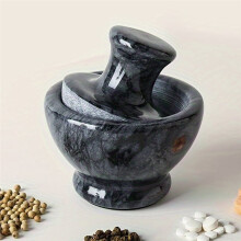 Light Luxury Natural Marble Garlic Pounder Manual Grinder Pepper Powder Jar Kitchen Bar Utensils Set White