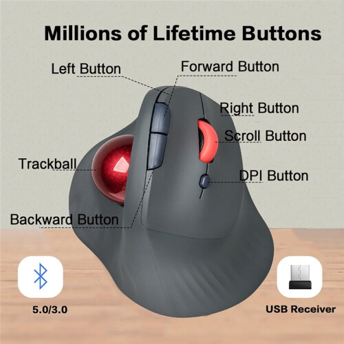 Wireless Trackball Mouse Vertical Rechargeable Rollerball Mouse Ergonomic Slient Clikc Gaming Mouse 1