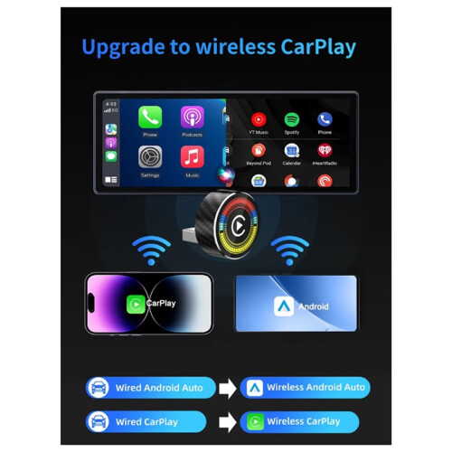 Wired to Wireless CarPlay Universal 2 In1  Adapter for Android Auto  Box Plug and  Auto Connection OTA 2